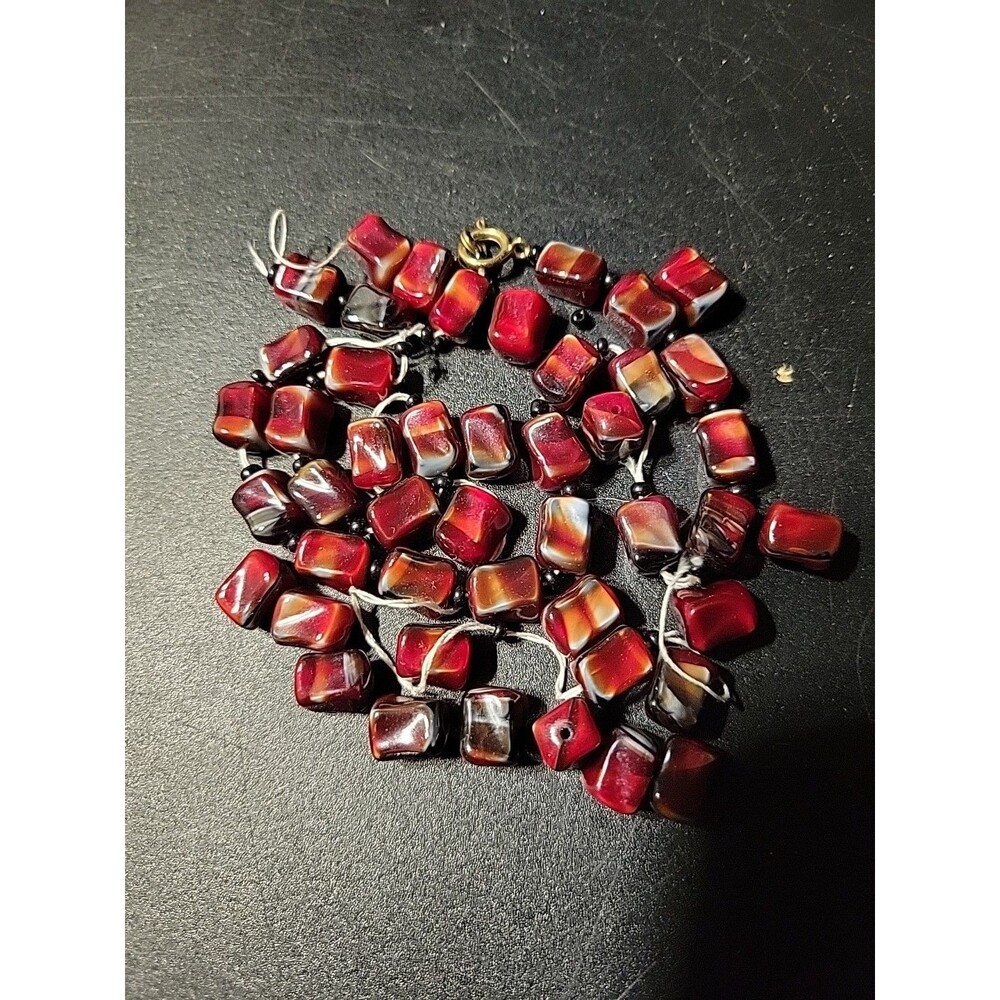 Red Garnet Glass Morano Style Rectangle Shape Beads Vtg 3/8 In By 1/4 In Lot